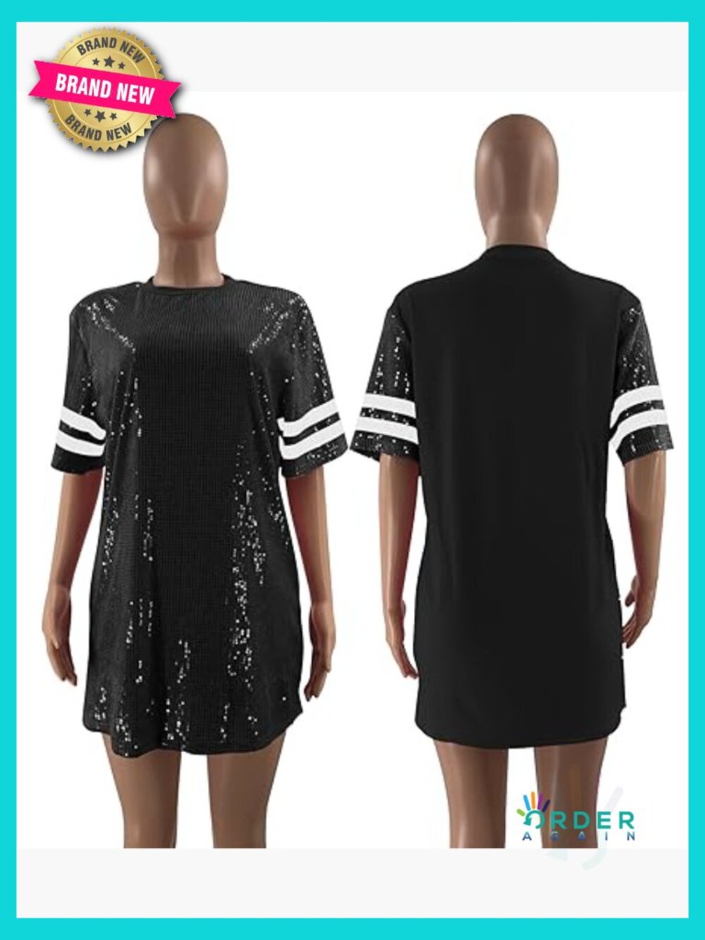 Sequin T-Shirt Short Sleeve Swing Fit Modern Y2K Party Wear - Picture 5 of 6